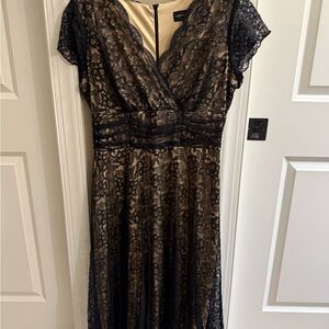 Connected Apparel Women size. 14 Black Lace Overlay Dress with Flutter Sleeves